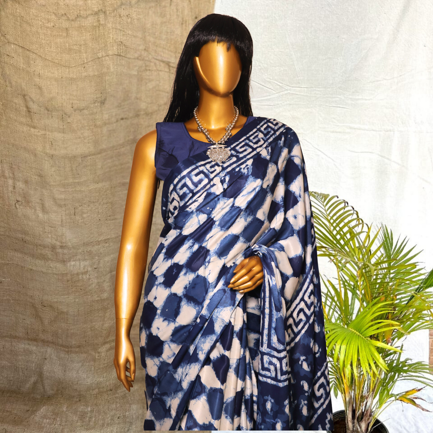 Modal  Silk Sarees - Indigo Hand Block Print