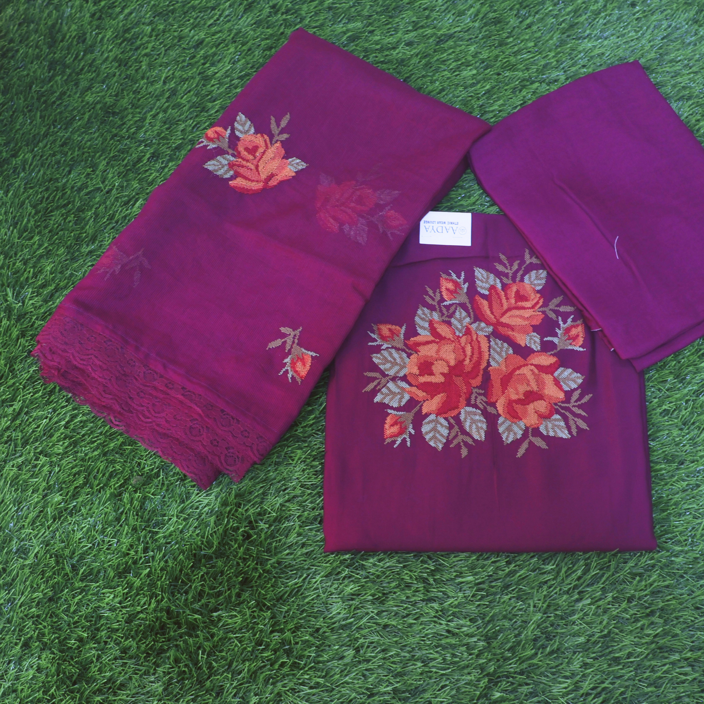 Roman Silk With Cross Stitched Salwar Set