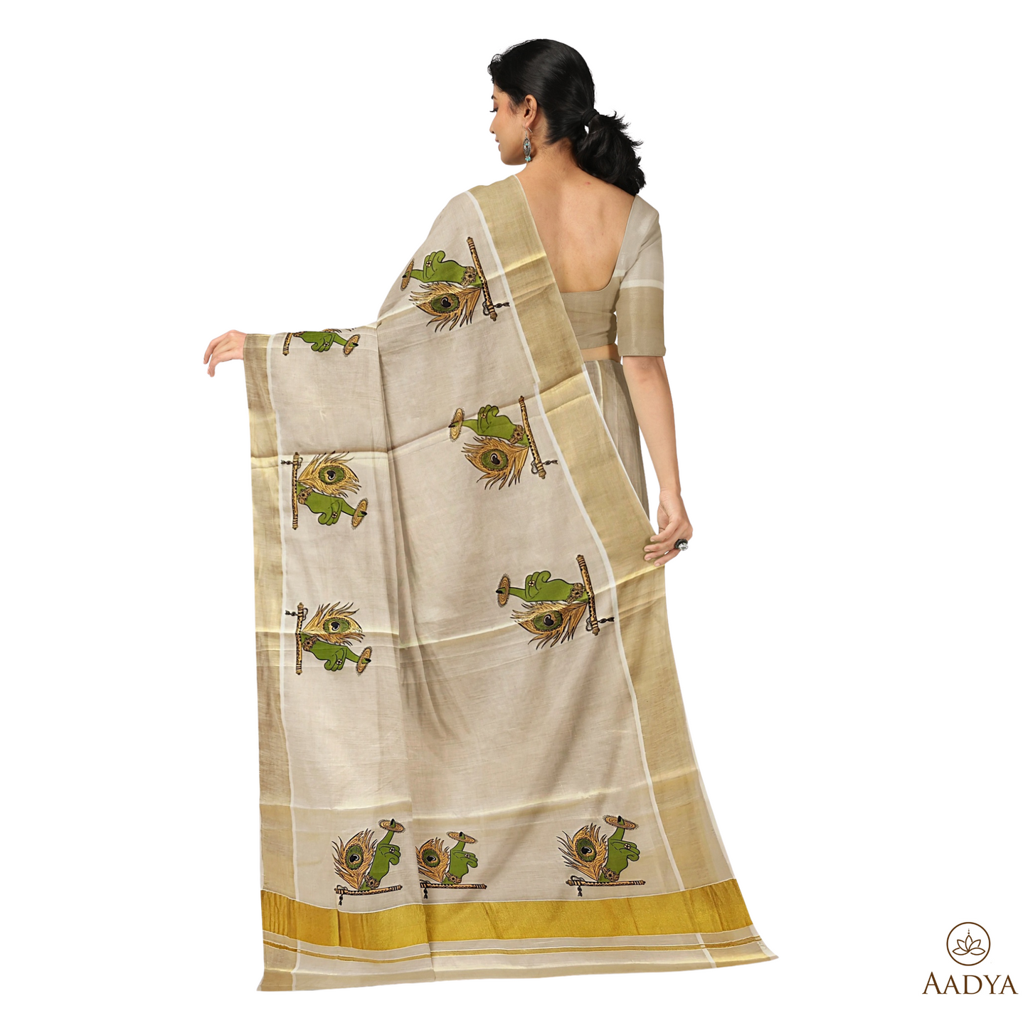 Kuthampully Golden Tissue Saree