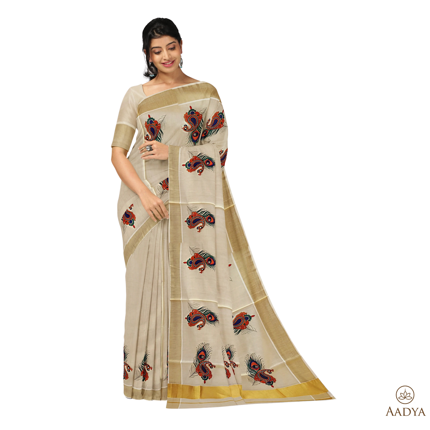 Kuthampully Golden Tissue Saree