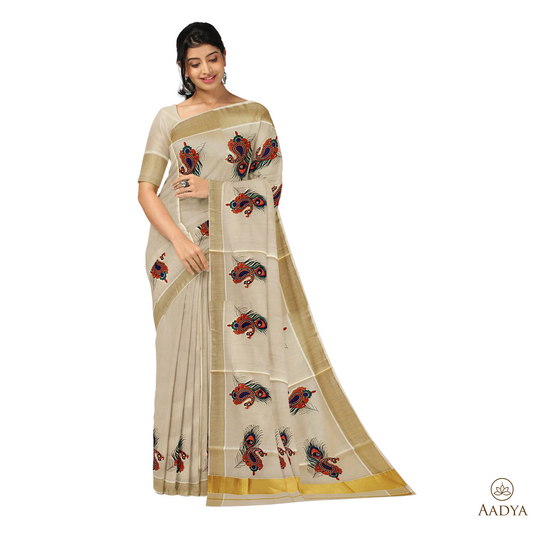 Kuthampully Golden Tissue Saree