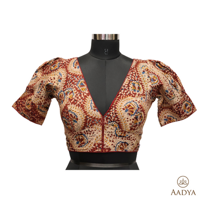 Kalamkari V Neck Readymade Blouse