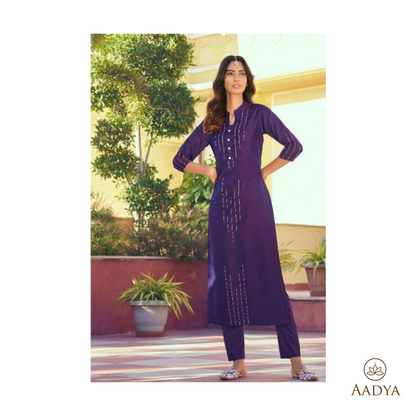 Embroidered Viscose Kurti Pant Set - Kaira