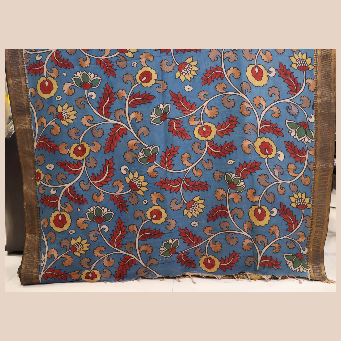 Hand Painted Pen Kalamkari Bangalore Silk Saree