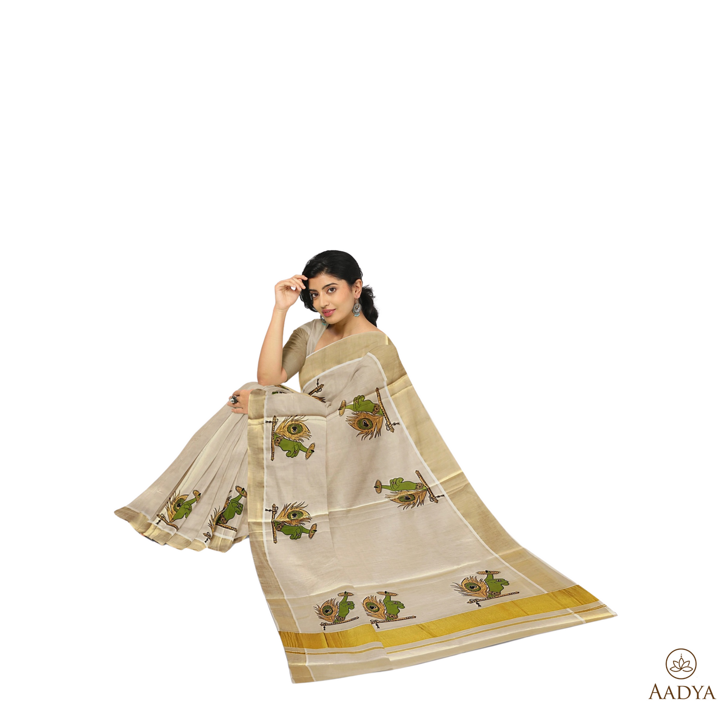 Kuthampully Golden Tissue Saree