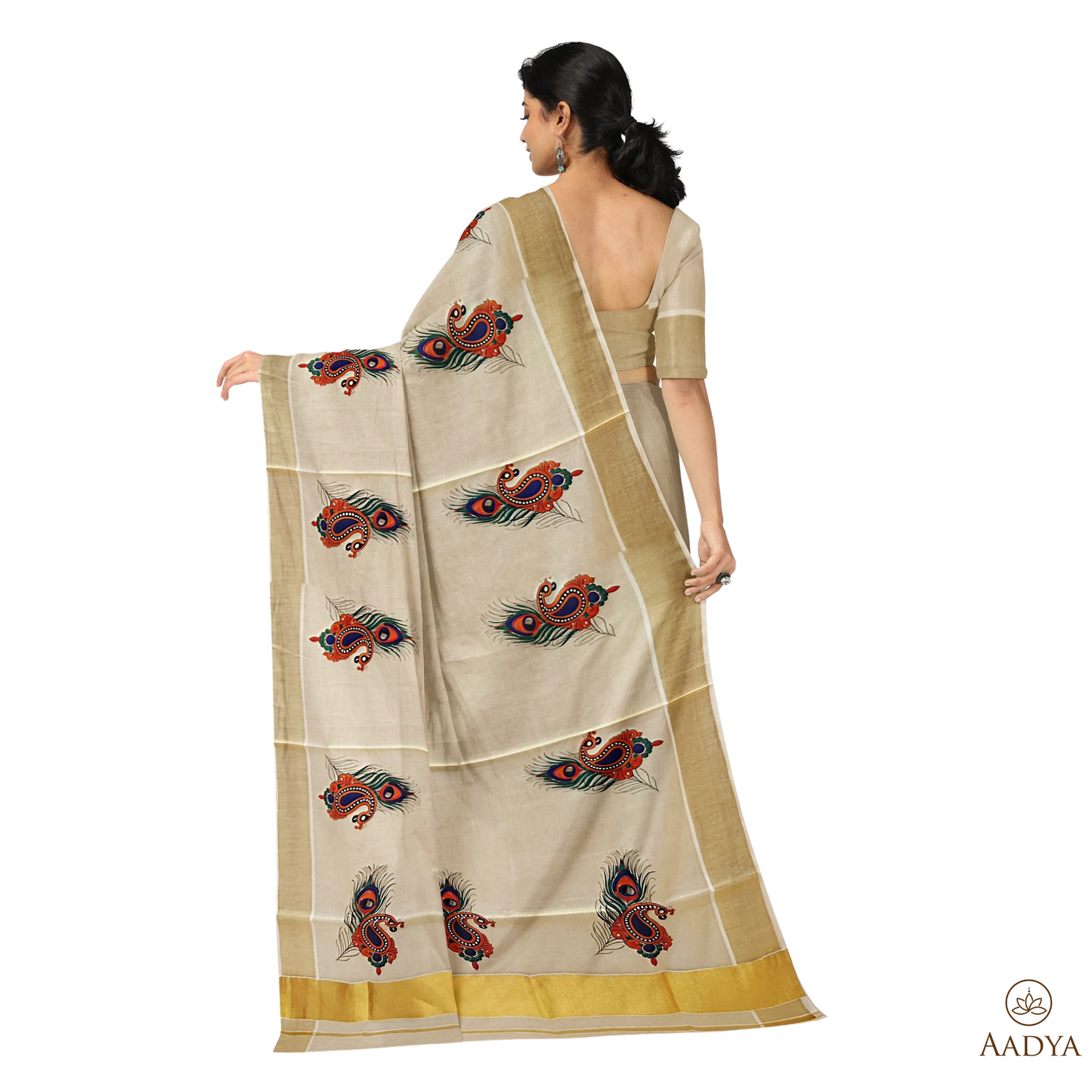 Kuthampully Golden Tissue Saree