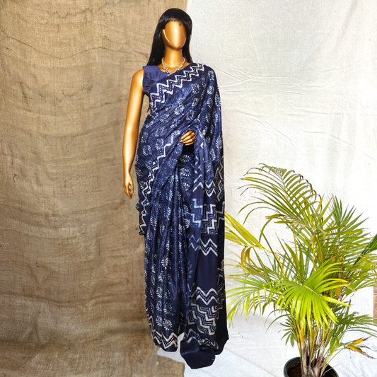 Modal  Silk Sarees - Indigo Hand Block Print