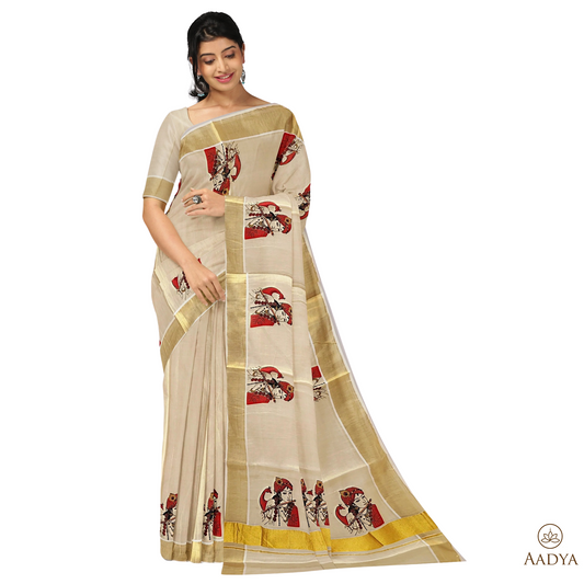 Kuthampully Golden Tissue Saree