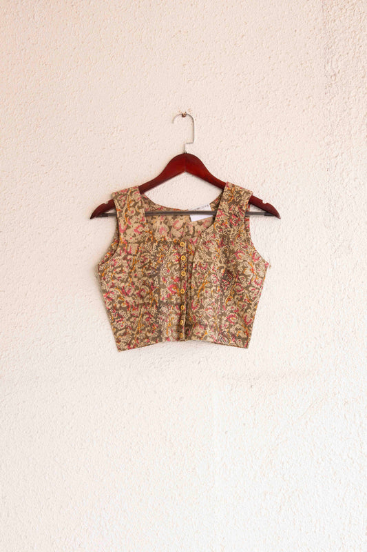 Light Green KalamKari Sleeveless Crop top