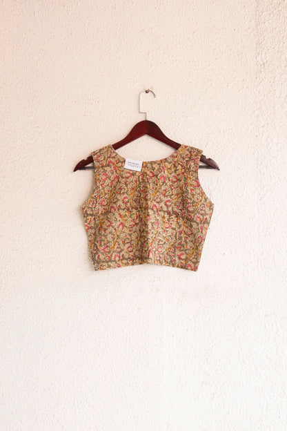 Light Green KalamKari Sleeveless Crop top