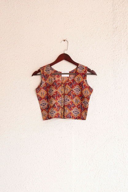 Maroon KalamKari Sleeveless Crop top