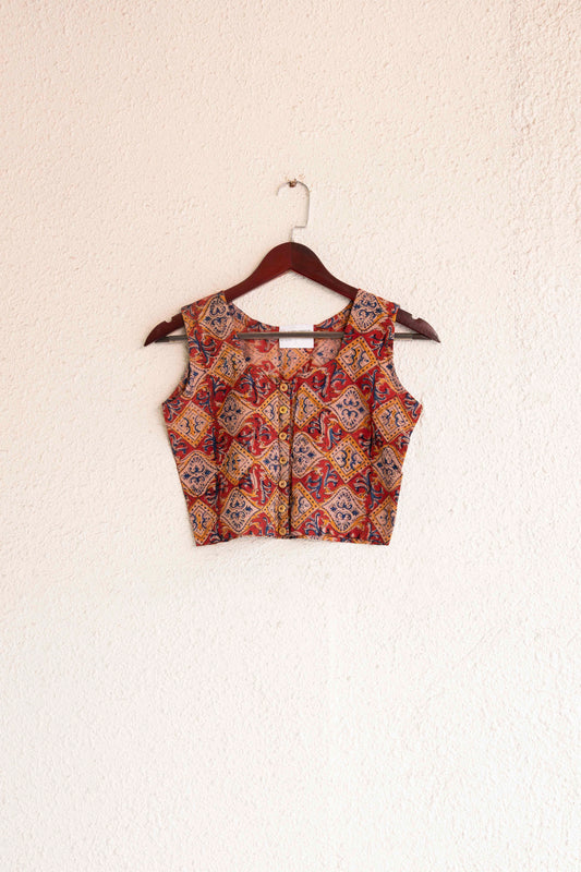 Maroon KalamKari Sleeveless Crop top