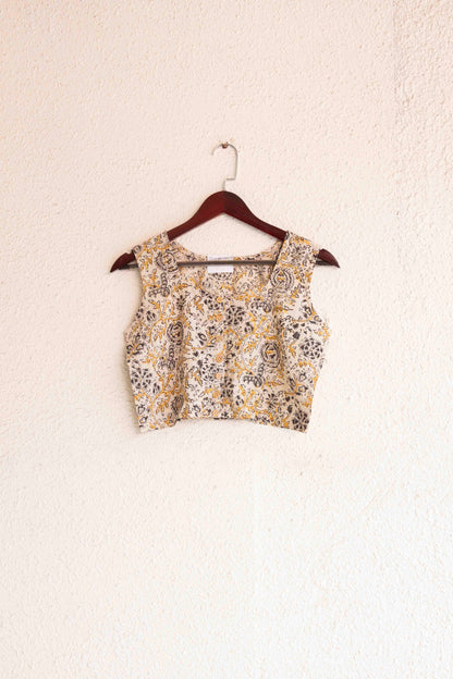 Beige KalamKari Sleeveless Crop top