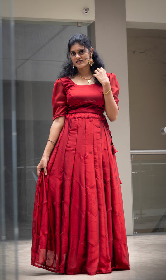 Crop Top With Panel Skirt with Full Stone work