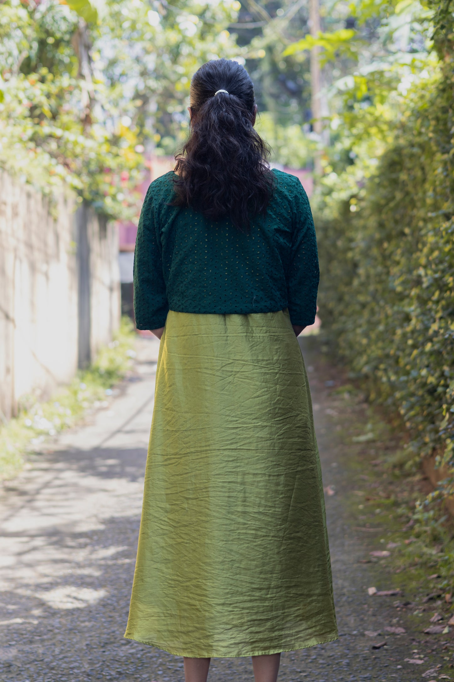 A-Line Sleeveless Light Green Kurta With Hakoba Crop Top