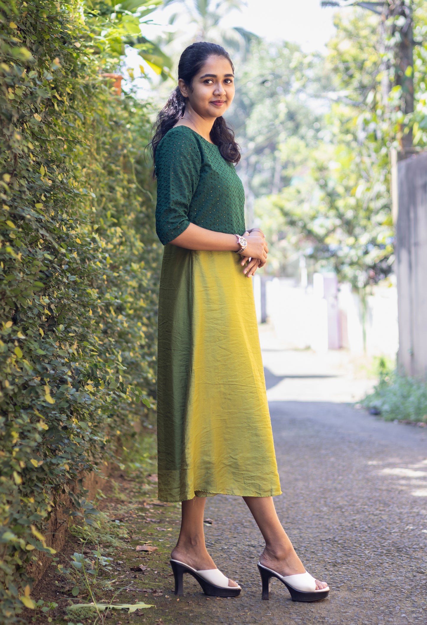 A-Line Sleeveless Light Green Kurta With Hakoba Crop Top