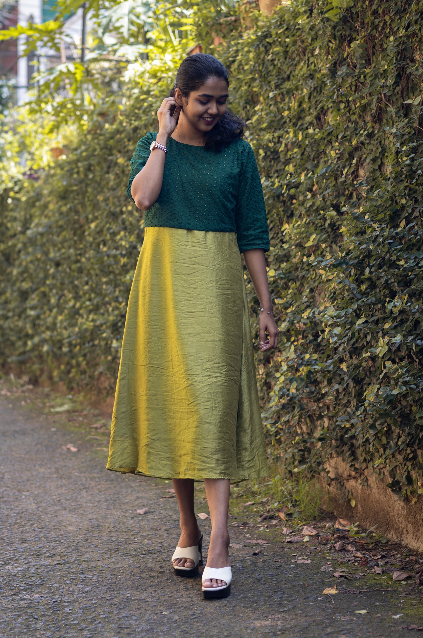 A-Line Sleeveless Light Green Kurta With Hakoba Crop Top