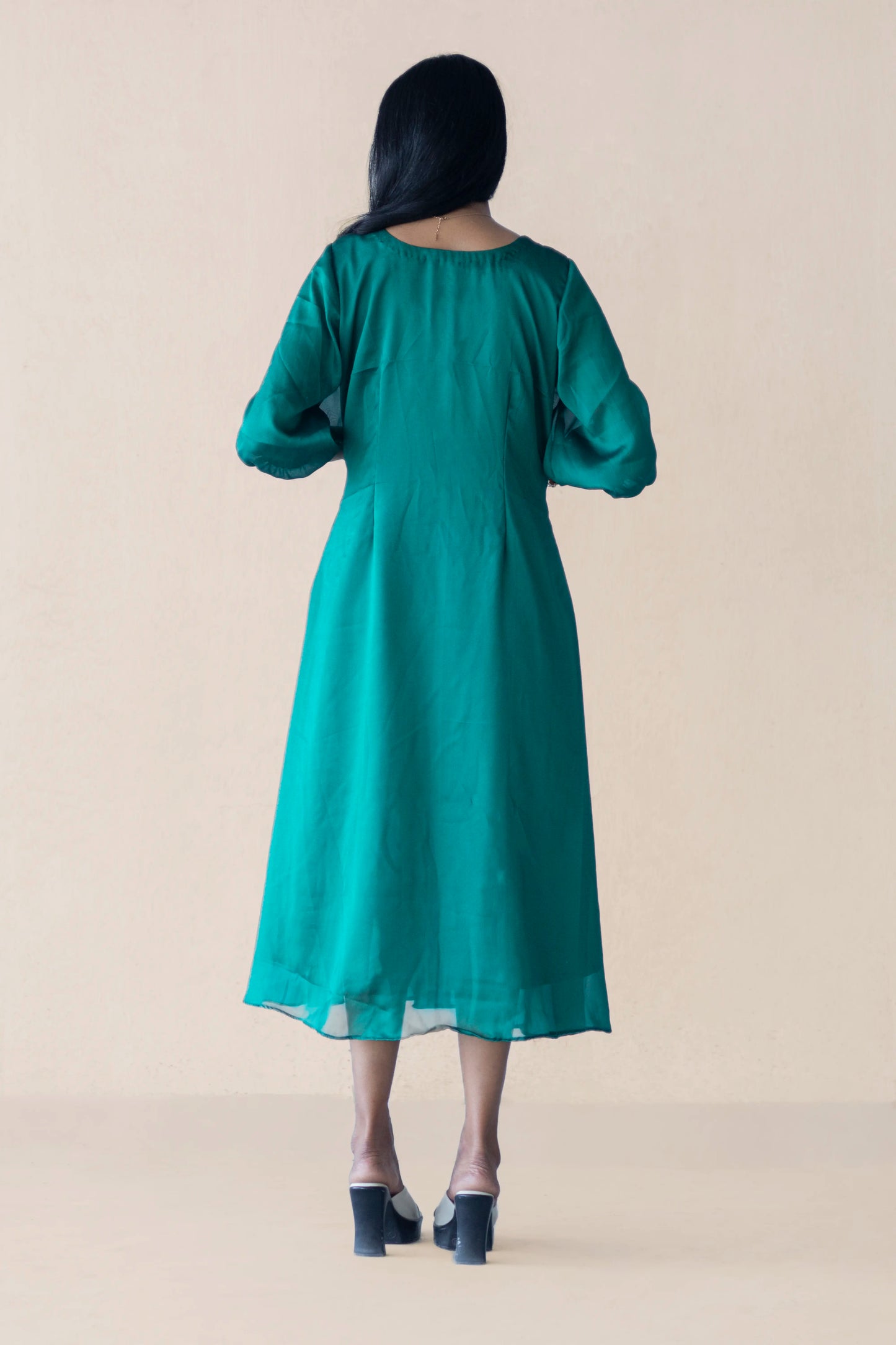 Green Pleated Kurta with Sweat Heart Neck