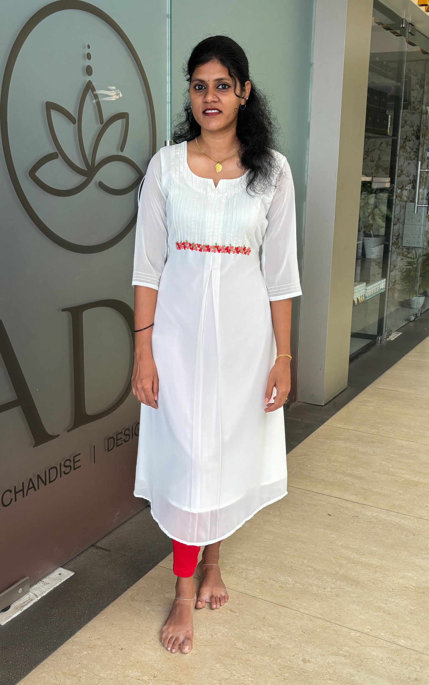 A-Line Kurti With Pintuck And Thread Embroidery