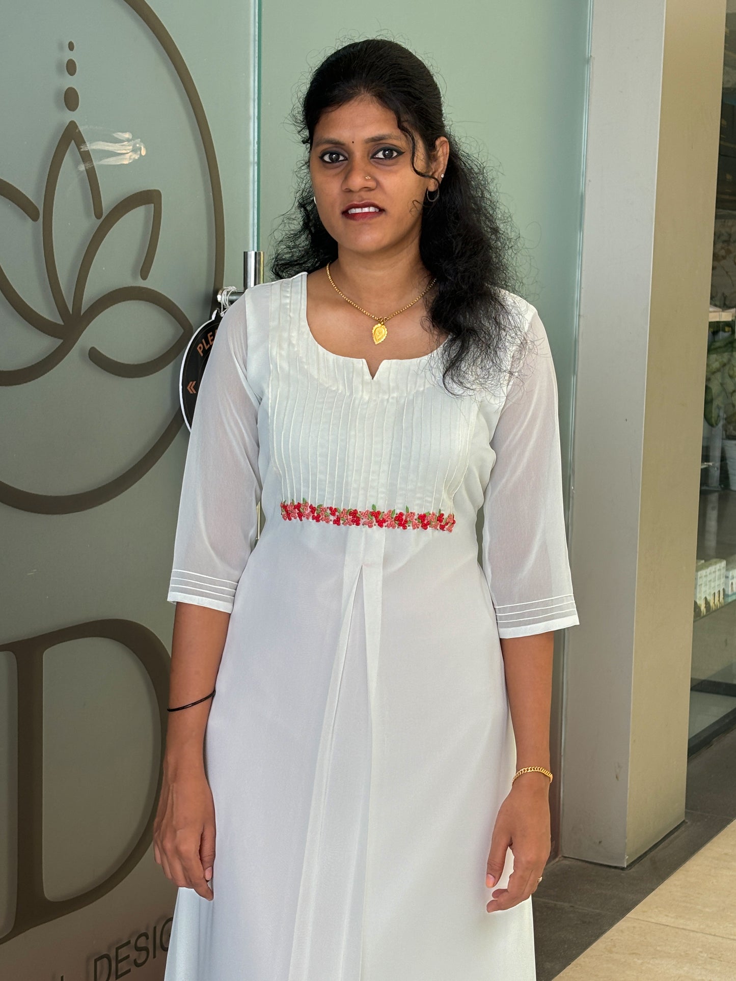 A-Line Kurti With Pintuck And Thread Embroidery