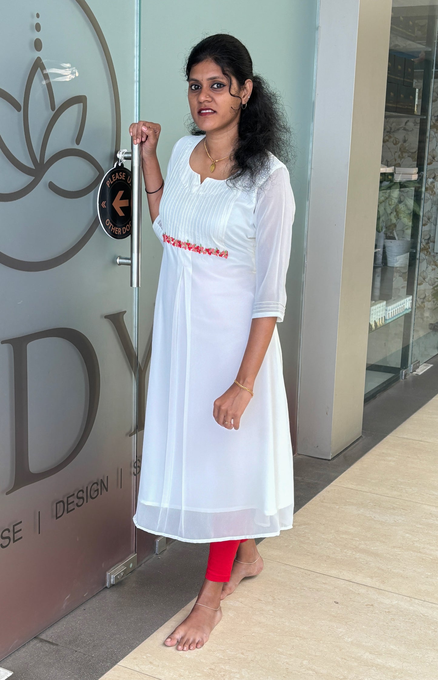 A-Line Kurti With Pintuck And Thread Embroidery