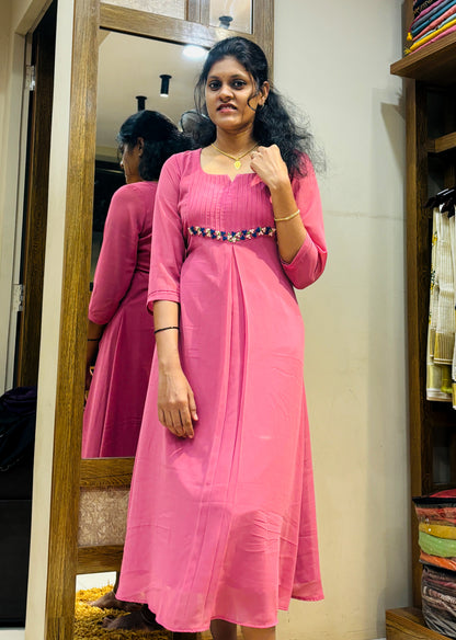 A-Line Kurti With Pintuck And Thread Embroidery