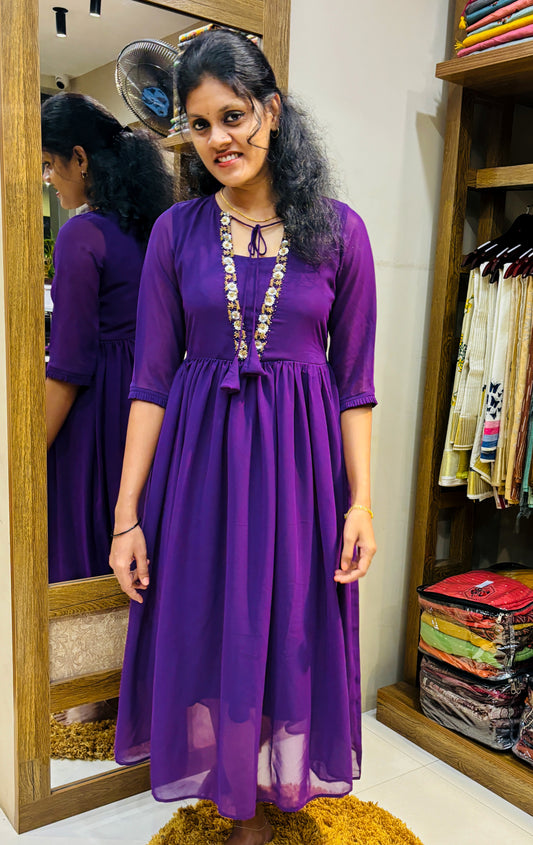 Violet Colored georgette Flared kurta