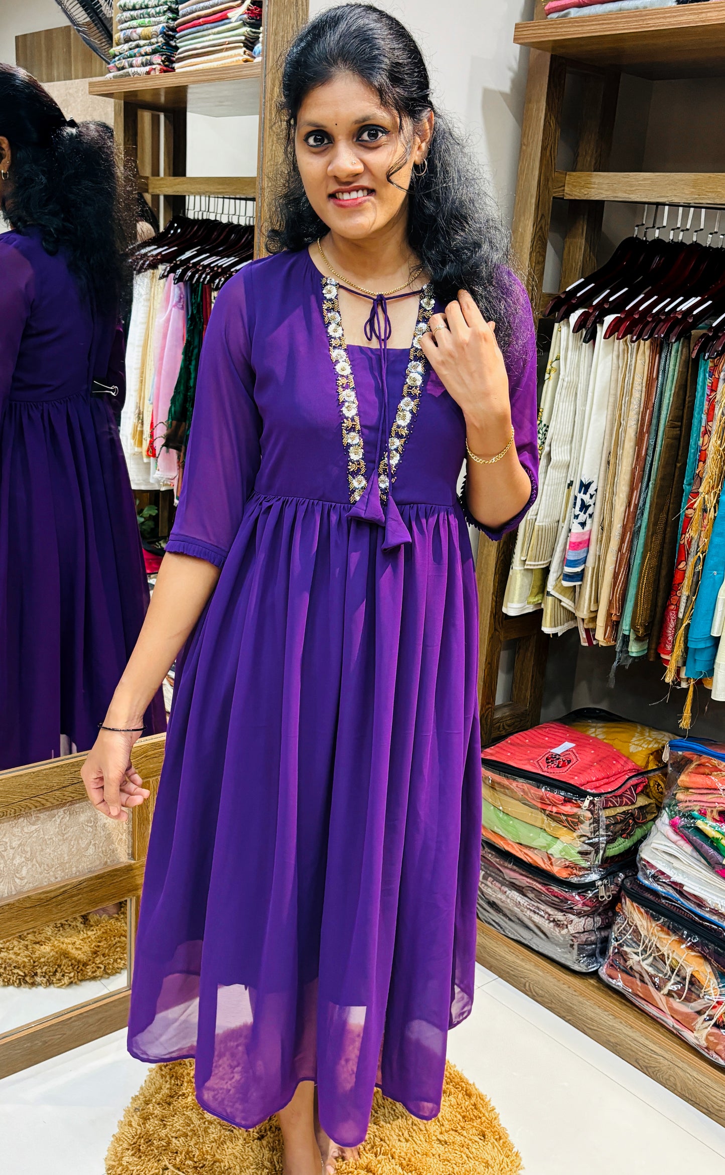 Violet Colored georgette Flared kurta