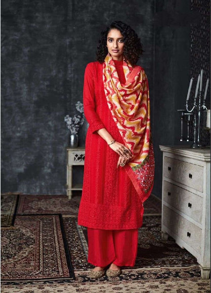 Lucknow Chikankari Salwar Suit with Printed Dupatta Set