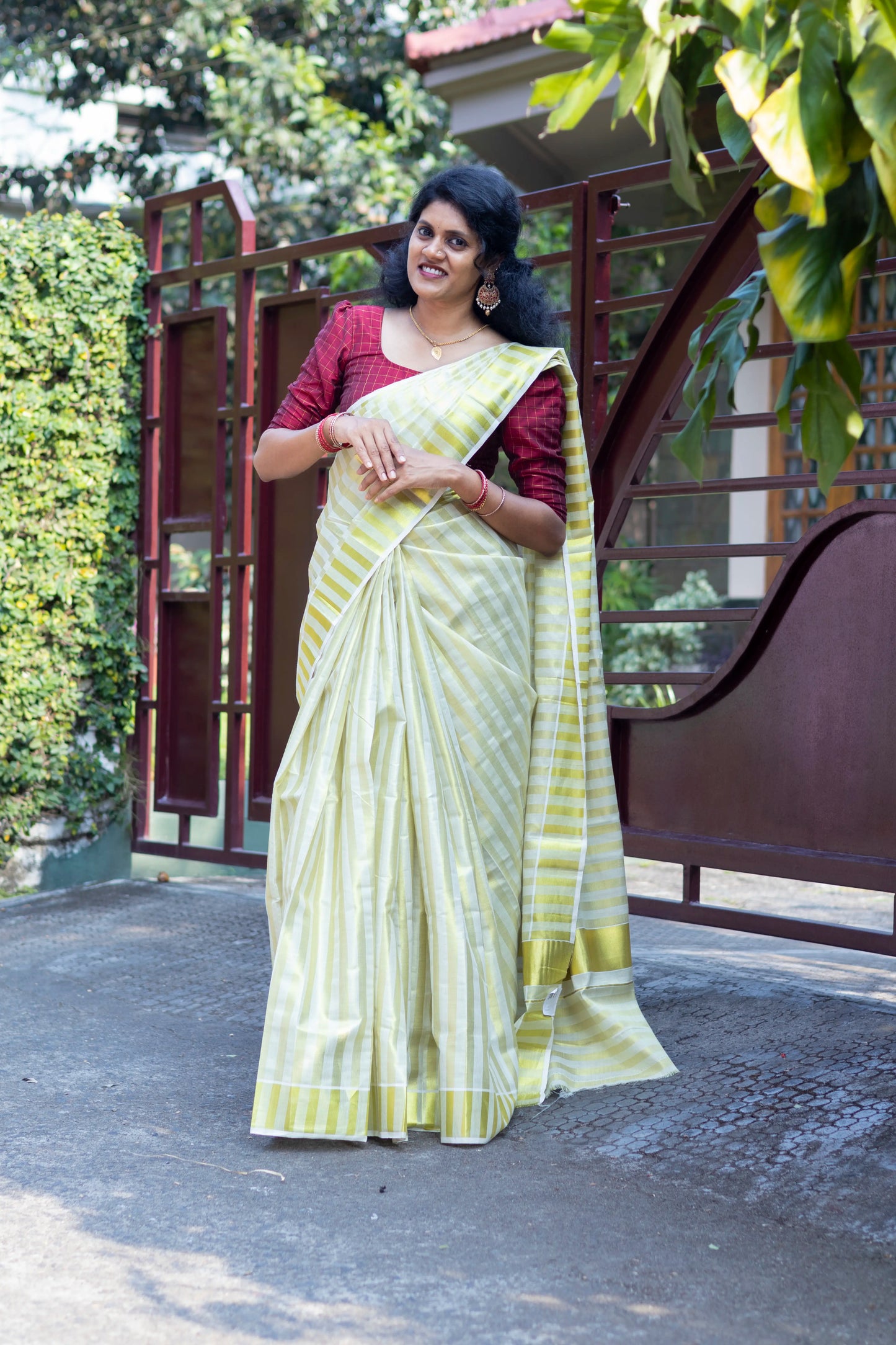 Tissue Saree with Golden Stripe