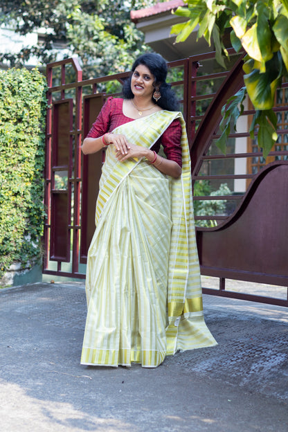 Tissue Saree with Golden Stripe