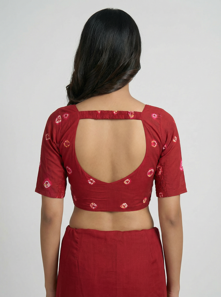Maroon Bandhani Cotton | StretchFit Bandhani Saree Blouse