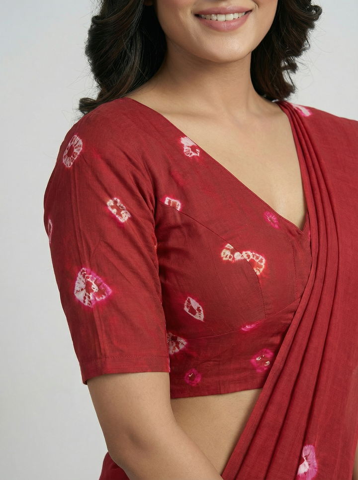 Maroon Bandhani Cotton | StretchFit Bandhani Saree Blouse