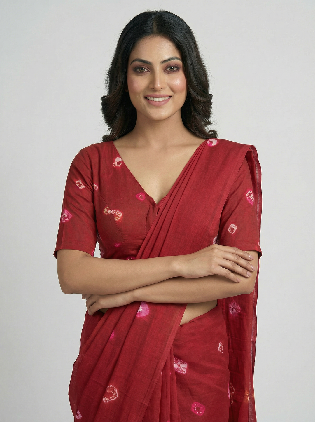Maroon Bandhani Cotton | StretchFit Bandhani Saree Blouse