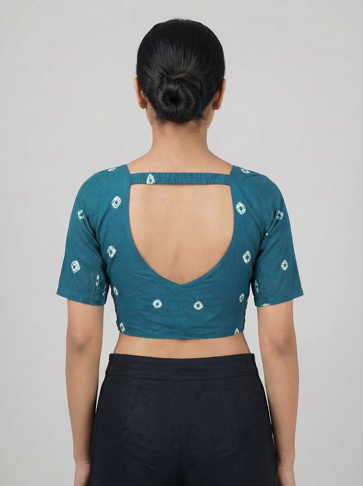 Blue Bandhani Cotton | StretchFit Bandhani Saree Blouse