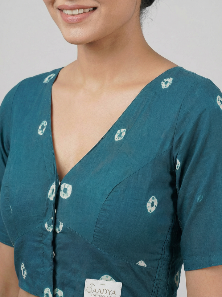 Blue Bandhani Cotton | StretchFit Bandhani Saree Blouse