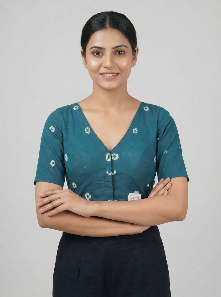 Blue Bandhani Cotton | StretchFit Bandhani Saree Blouse
