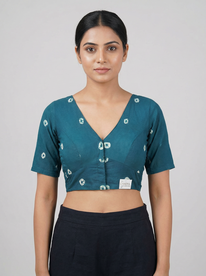 Blue Bandhani Cotton | StretchFit Bandhani Saree Blouse