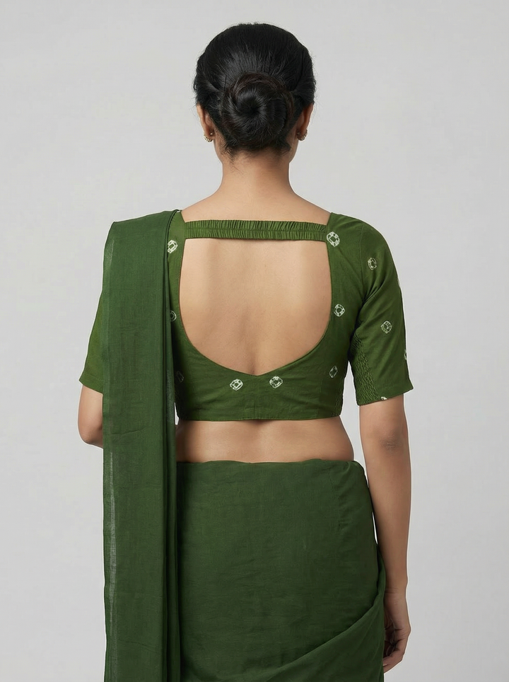 Green Bandhani Cotton | StretchFit Bandhani Saree Blouse