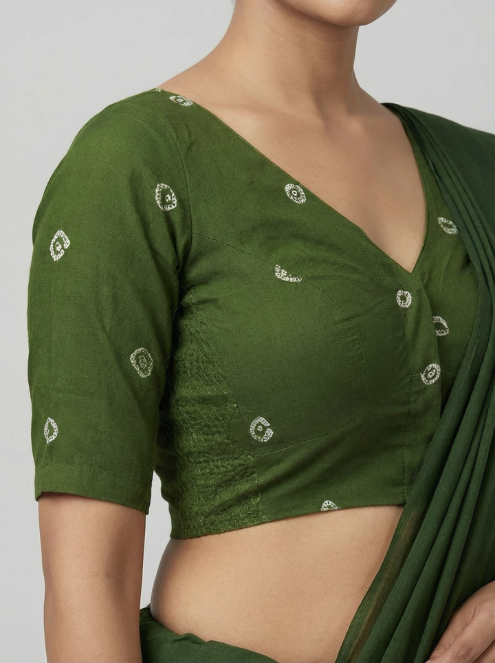 Green Bandhani Cotton | StretchFit Bandhani Saree Blouse