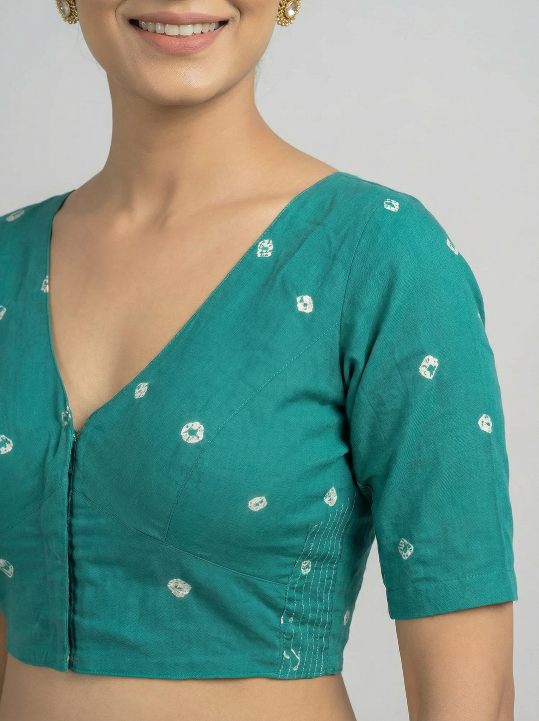 Turquoise Bandhani Cotton | StretchFit Bandhani Saree Blouse