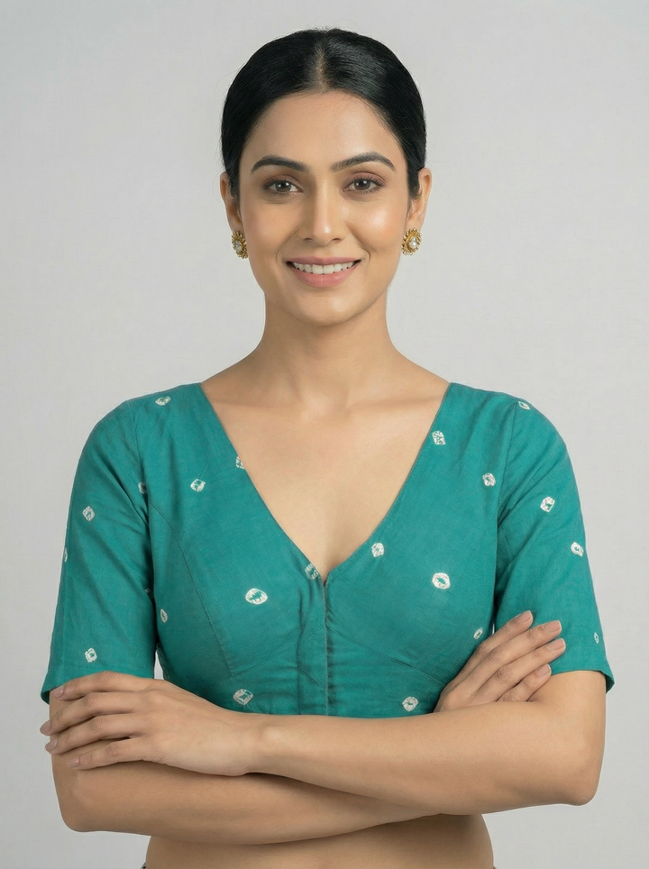 Turquoise Bandhani Cotton | StretchFit Bandhani Saree Blouse