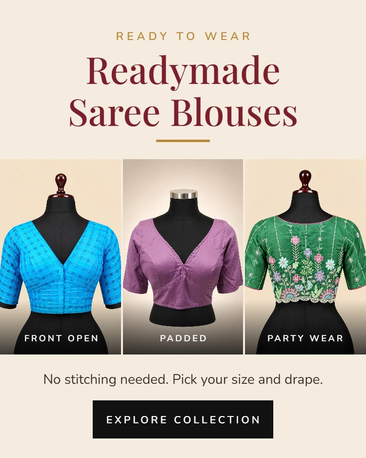 Readymade saree blouses at AADYA - front open, padded and party wear blouses