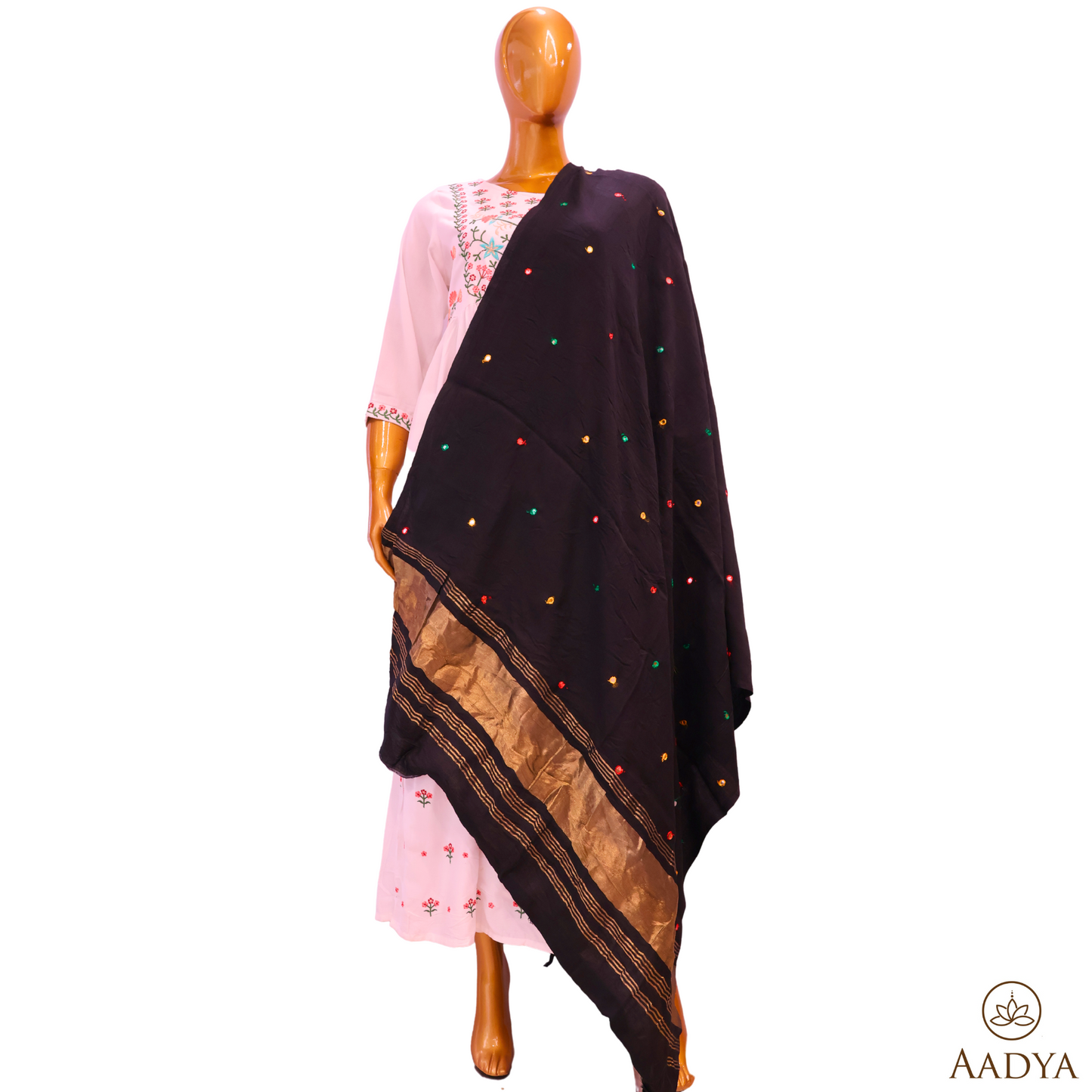 Silk Dupatta  With Mirror Work And Lagdi Patta