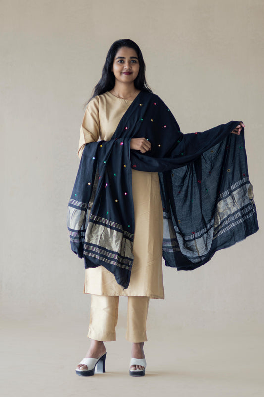 Silk Dupatta  With Mirror Work And Lagdi Patta