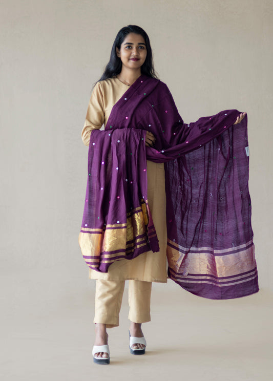 Silk Dupatta  With Mirror Work And Lagdi Patta