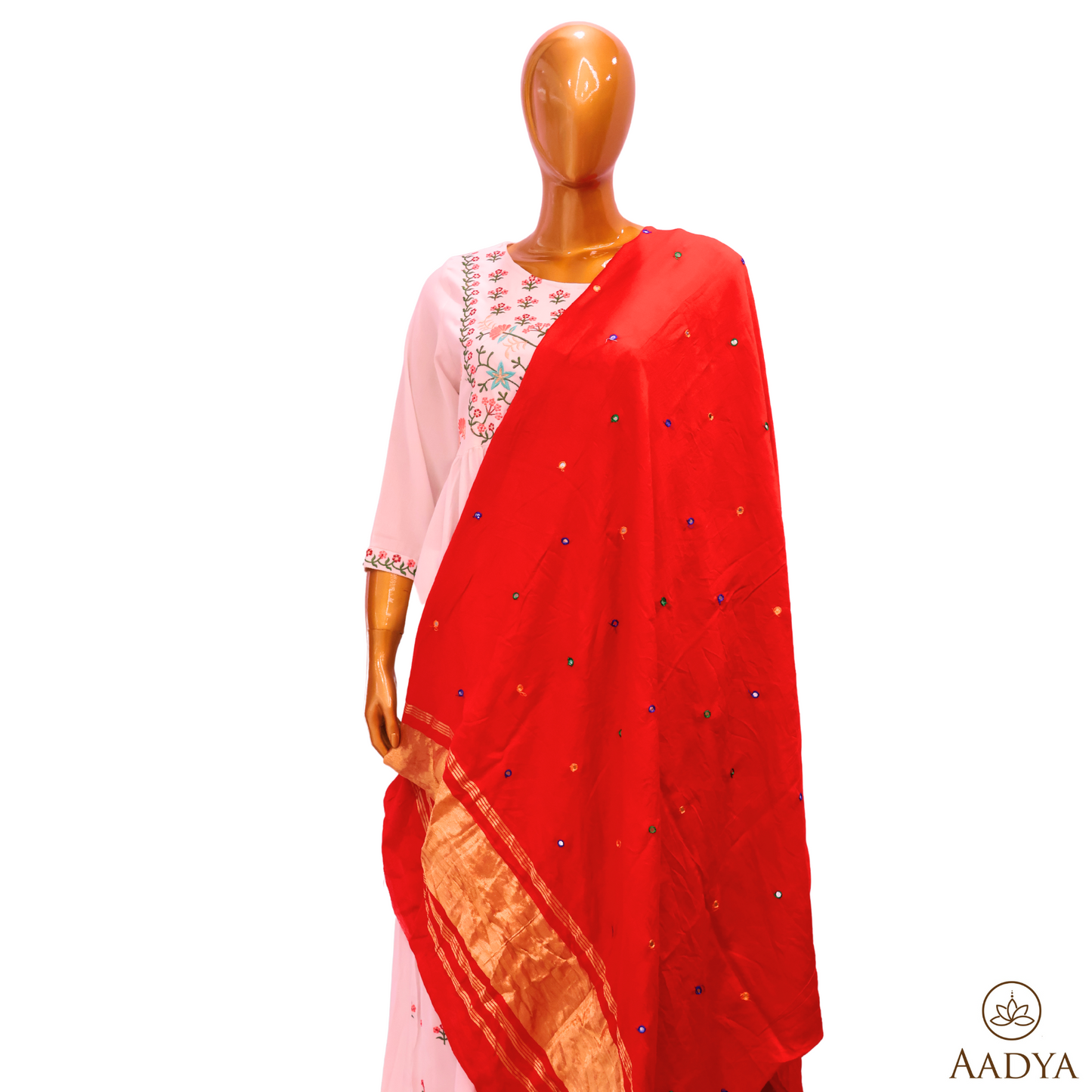 Silk Dupatta  With Mirror Work And Lagdi Patta