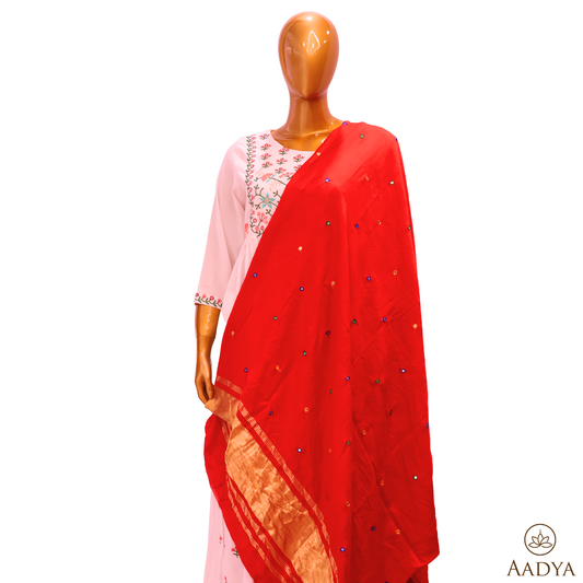 Silk Dupatta  With Mirror Work And Lagdi Patta