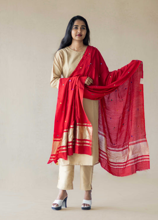 Mangalagiri Silk Dupatta with Mirror Work And Lagdi Patta