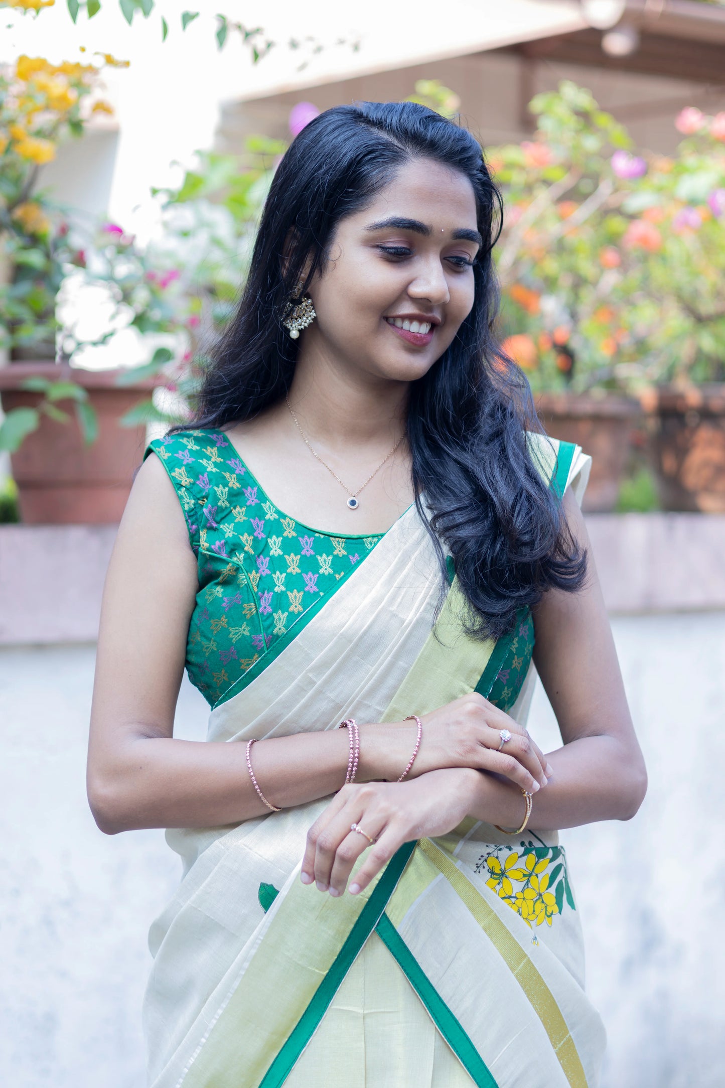 Golden Tissue Kanikonna Print Dhavani Set